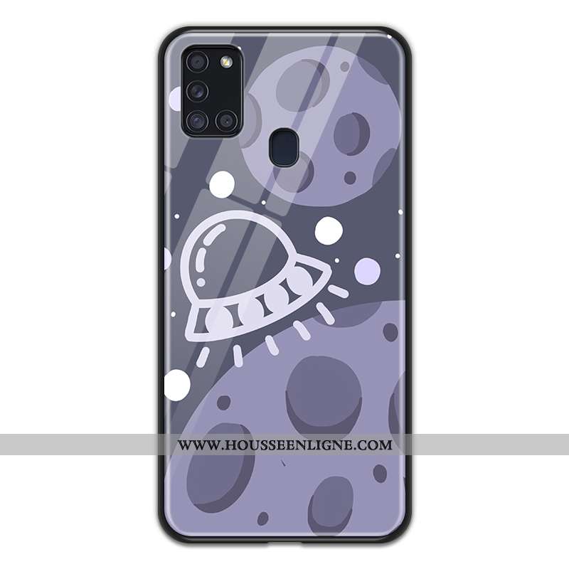 Housse Samsung Galaxy A21s Verre Dessin Animé Téléphone Portable Coque Étoile Planète Noir