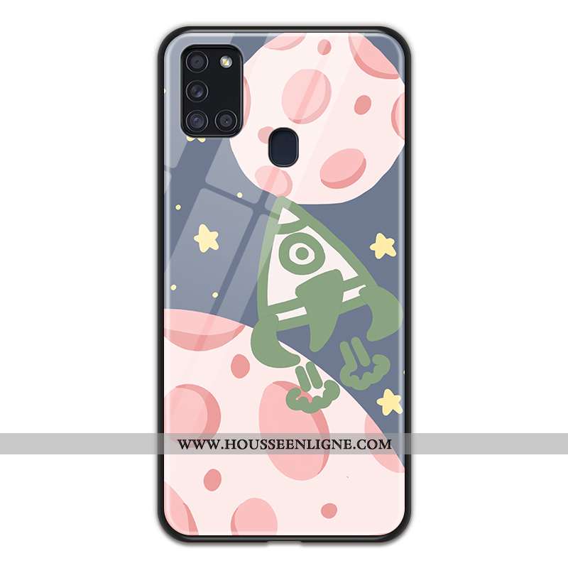 Housse Samsung Galaxy A21s Verre Dessin Animé Téléphone Portable Coque Étoile Planète Noir