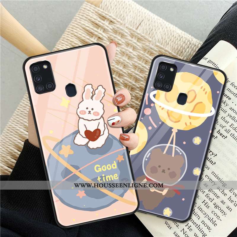 Housse Samsung Galaxy A21s Verre Dessin Animé Téléphone Portable Coque Étoile Planète Noir