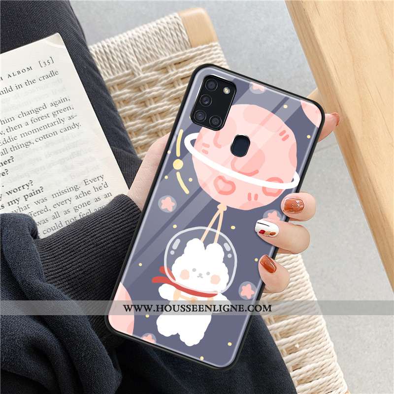 Housse Samsung Galaxy A21s Verre Dessin Animé Téléphone Portable Coque Étoile Planète Noir