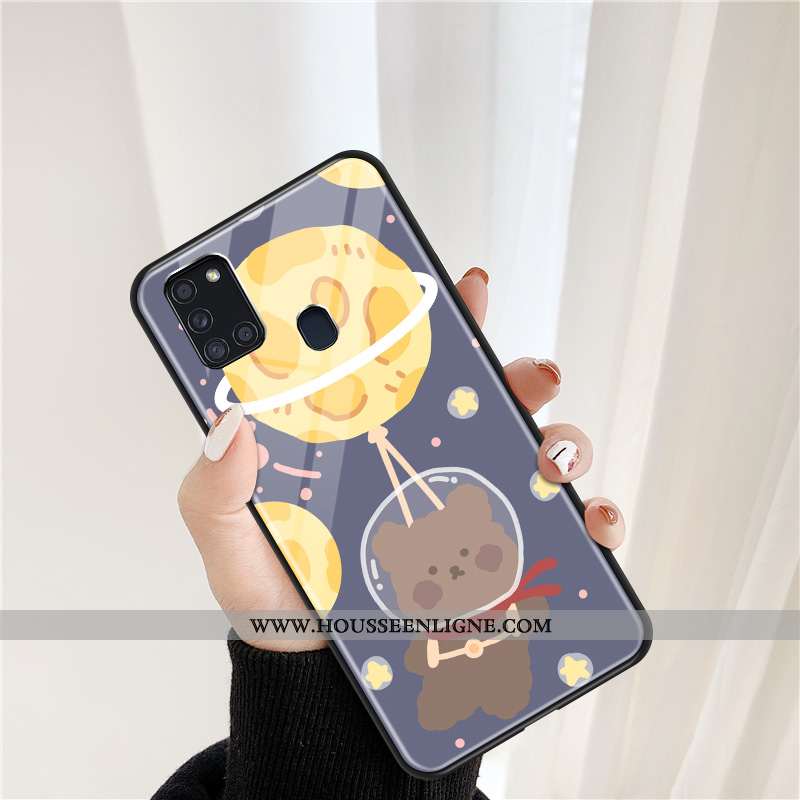 Housse Samsung Galaxy A21s Verre Dessin Animé Téléphone Portable Coque Étoile Planète Noir