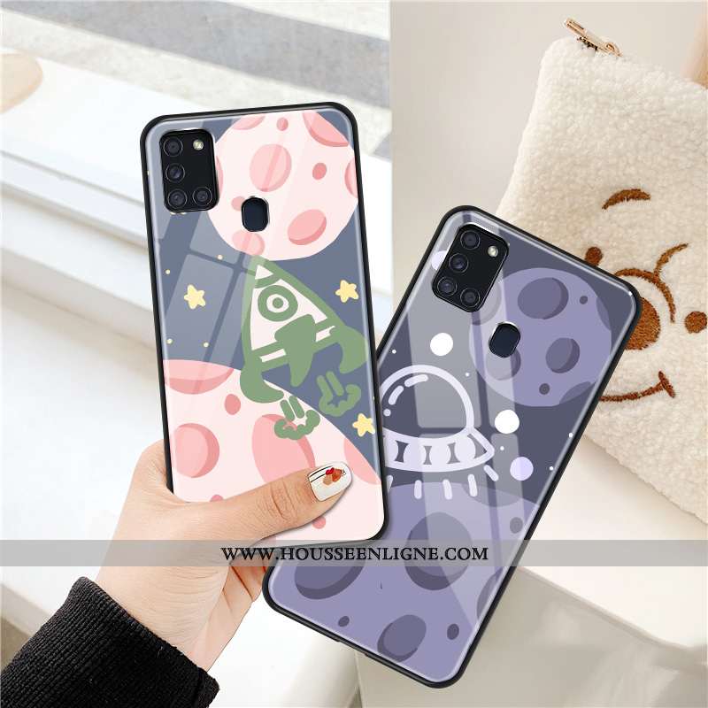 Housse Samsung Galaxy A21s Verre Dessin Animé Téléphone Portable Coque Étoile Planète Noir