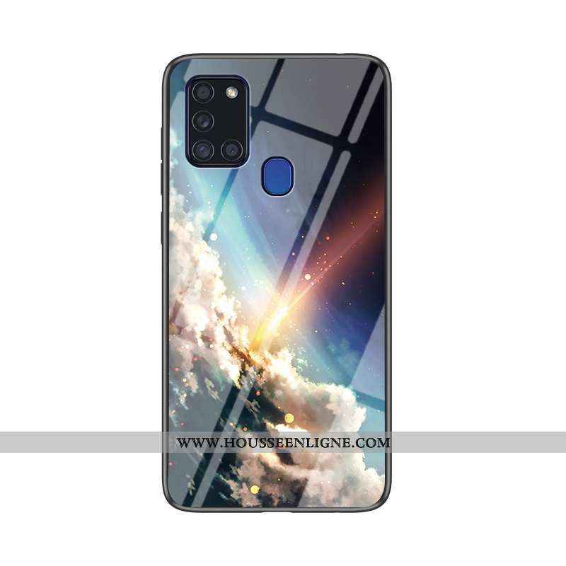 Housse Samsung Galaxy A21s Verre Tendance Téléphone Portable Étoile Bleu Marin Coque Tout Compris Bl