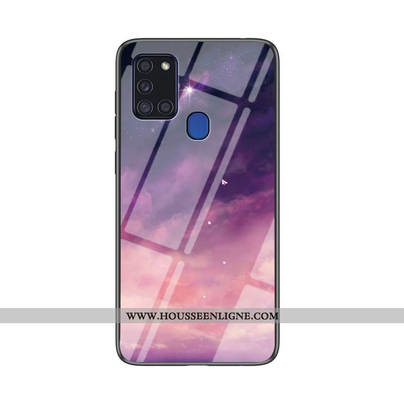 Housse Samsung Galaxy A21s Verre Tendance Téléphone Portable Étoile Bleu Marin Coque Tout Compris Bl