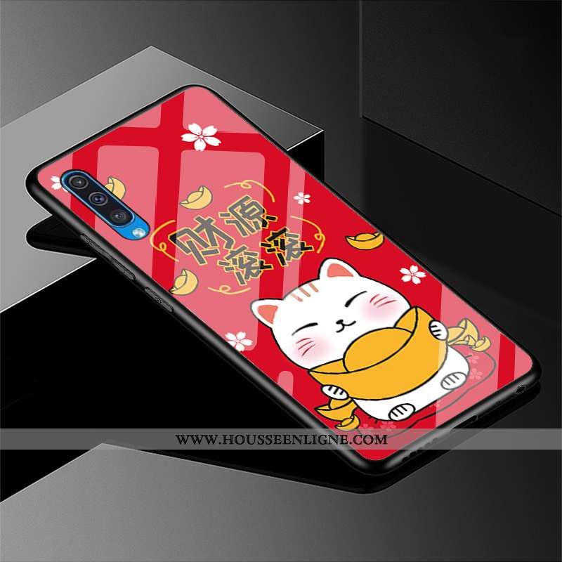 Housse Samsung Galaxy A30s Protection Verre Coque Chat Rouge Nouveau Étui