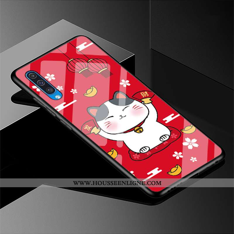 Housse Samsung Galaxy A30s Protection Verre Coque Chat Rouge Nouveau Étui
