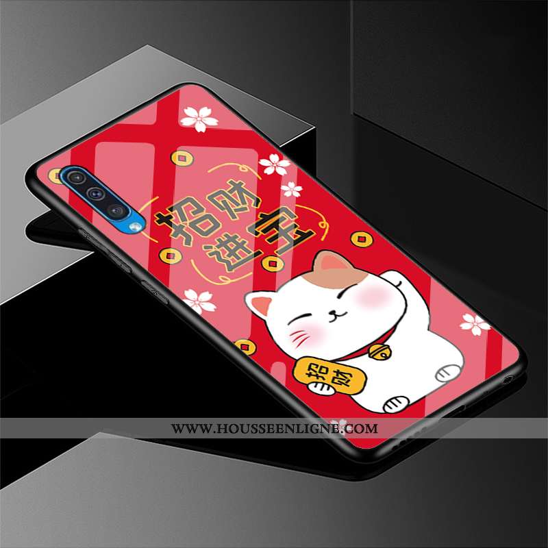 Housse Samsung Galaxy A30s Protection Verre Coque Chat Rouge Nouveau Étui