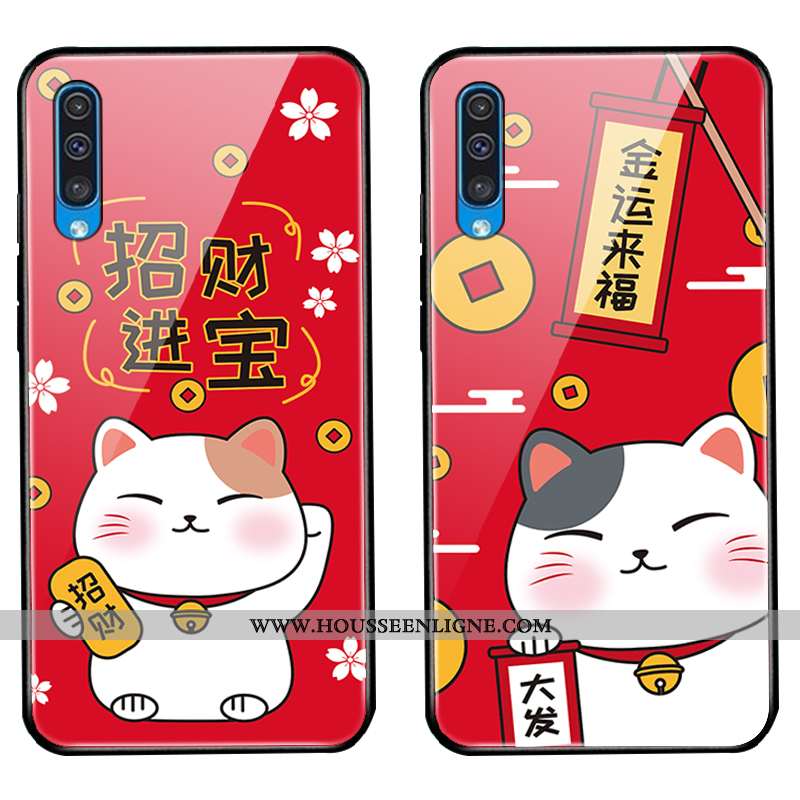 Housse Samsung Galaxy A30s Protection Verre Coque Chat Rouge Nouveau Étui