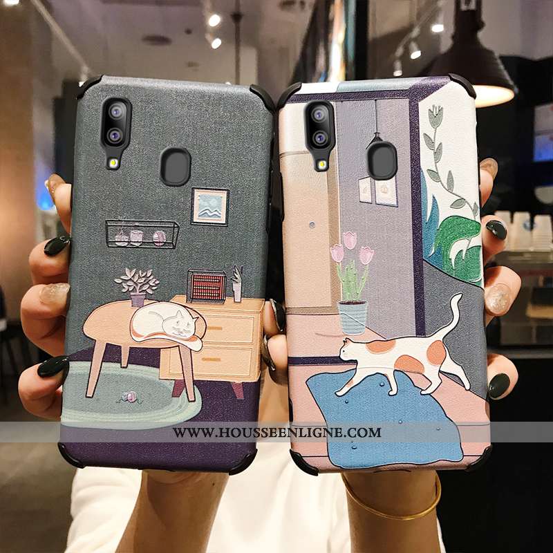 Housse Samsung Galaxy A40 Silicone Protection Délavé En Daim Difficile Étoile Tendance Coque Verte