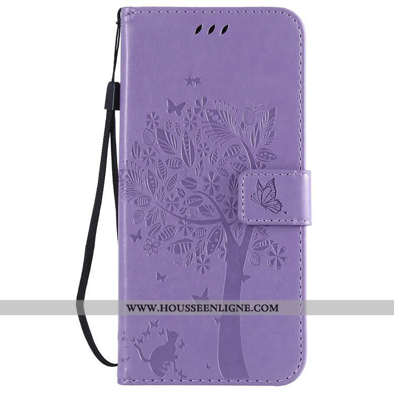 Housse Samsung Galaxy A40s Portefeuille Cuir Téléphone Portable Clamshell Étui Protection Chat Gris