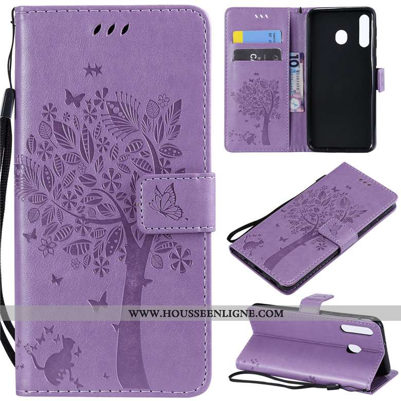 Housse Samsung Galaxy A40s Portefeuille Cuir Téléphone Portable Clamshell Étui Protection Chat Gris