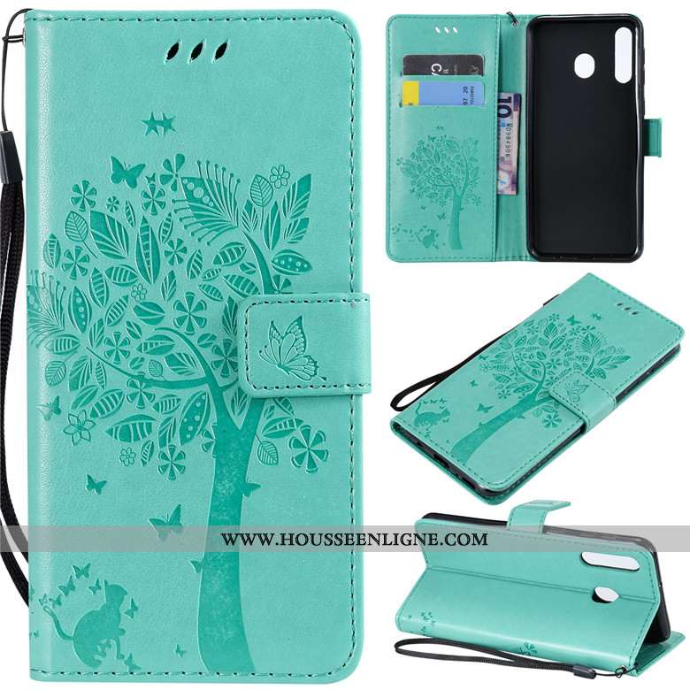 Housse Samsung Galaxy A40s Portefeuille Cuir Téléphone Portable Clamshell Étui Protection Chat Gris