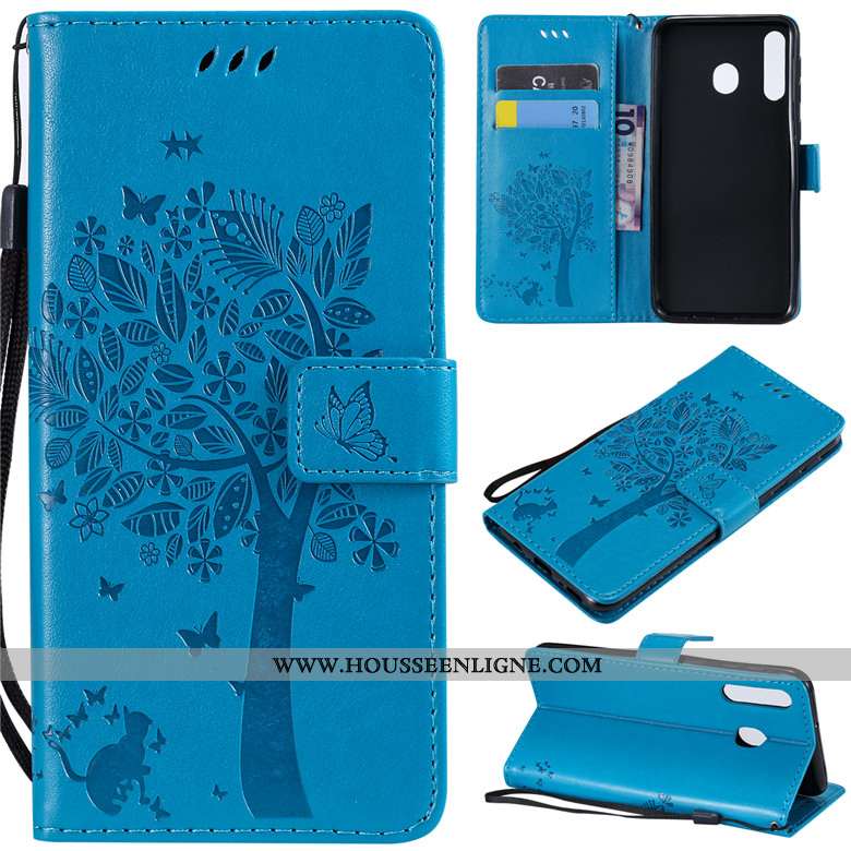 Housse Samsung Galaxy A40s Portefeuille Cuir Téléphone Portable Clamshell Étui Protection Chat Gris