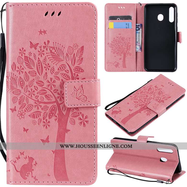 Housse Samsung Galaxy A40s Portefeuille Cuir Téléphone Portable Clamshell Étui Protection Chat Gris