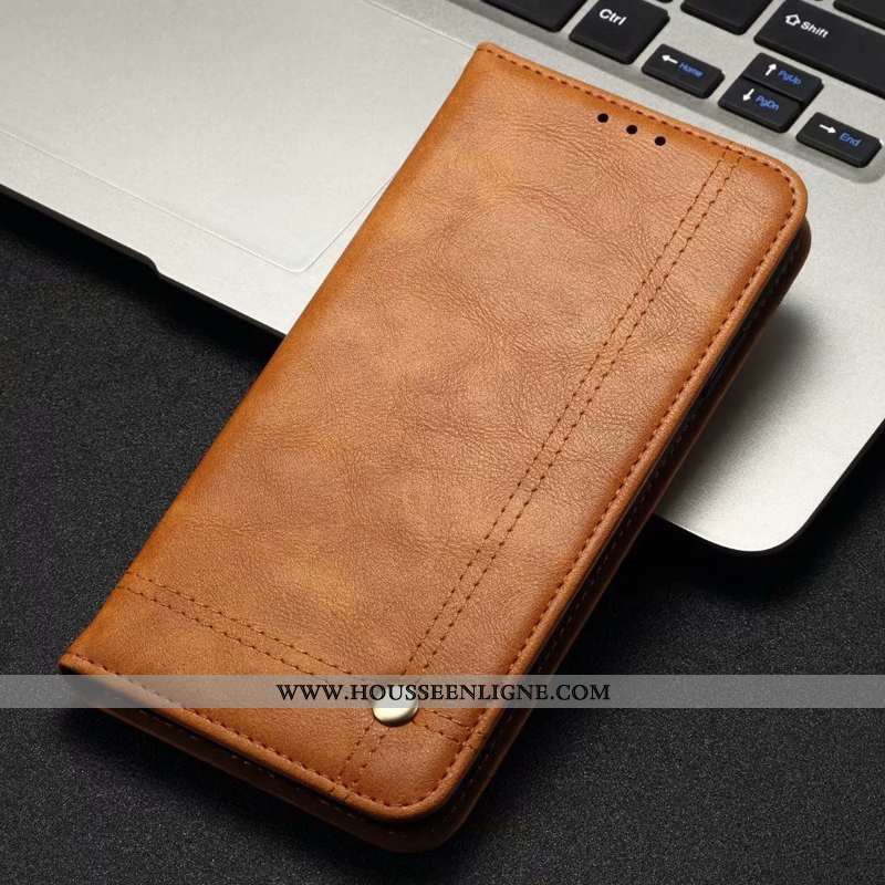 Housse Samsung Galaxy A40s Protection Cuir Véritable Cuir Étui Coque Téléphone Portable Marron