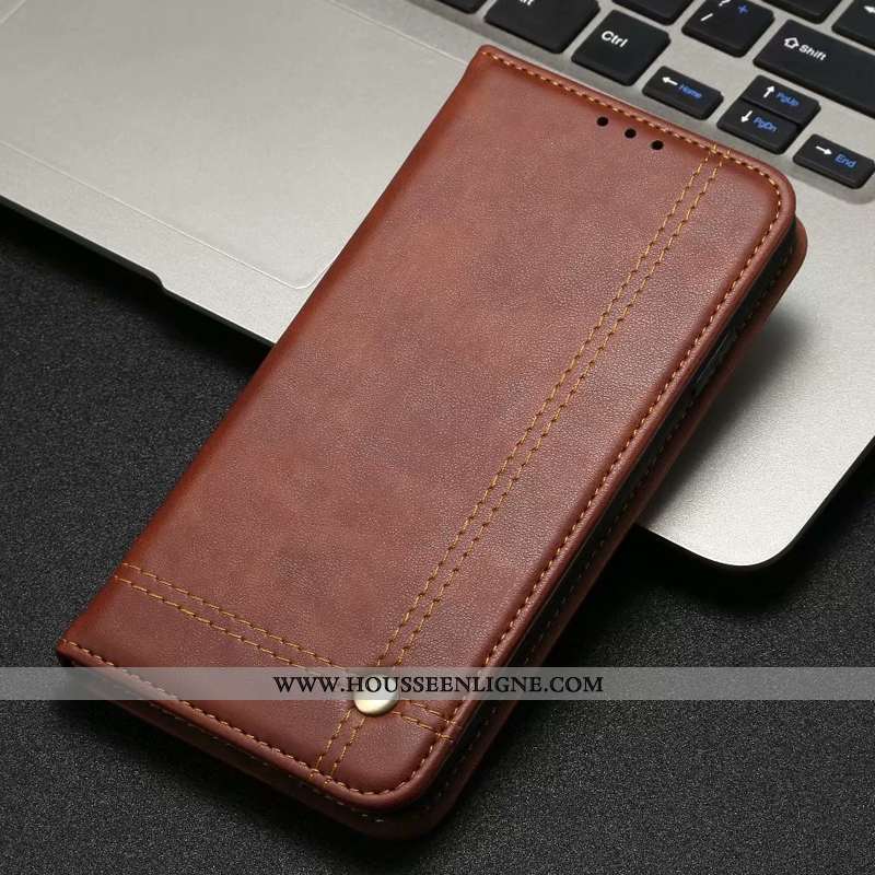 Housse Samsung Galaxy A40s Protection Cuir Véritable Cuir Étui Coque Téléphone Portable Marron