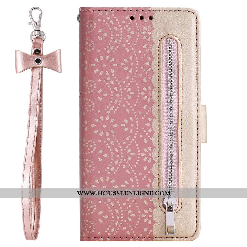 Housse Samsung Galaxy A41 Cuir Fermeture Éclair Rouge Téléphone Portable Étui Étoile Coque Rose
