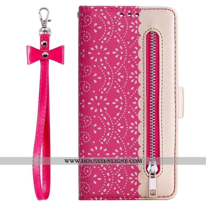 Housse Samsung Galaxy A41 Cuir Fermeture Éclair Rouge Téléphone Portable Étui Étoile Coque Rose