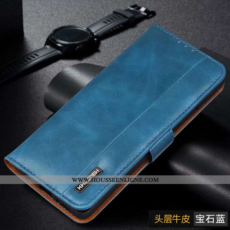 Housse Samsung Galaxy A41 Cuir Véritable Carte Portefeuilles Bleu Étoile Business