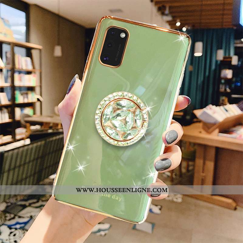 Housse Samsung Galaxy A41 Fluide Doux Protection Étui Coque Gris Vert Étoile Verte