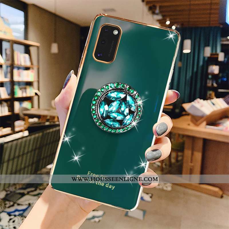 Housse Samsung Galaxy A41 Fluide Doux Protection Étui Coque Gris Vert Étoile Verte