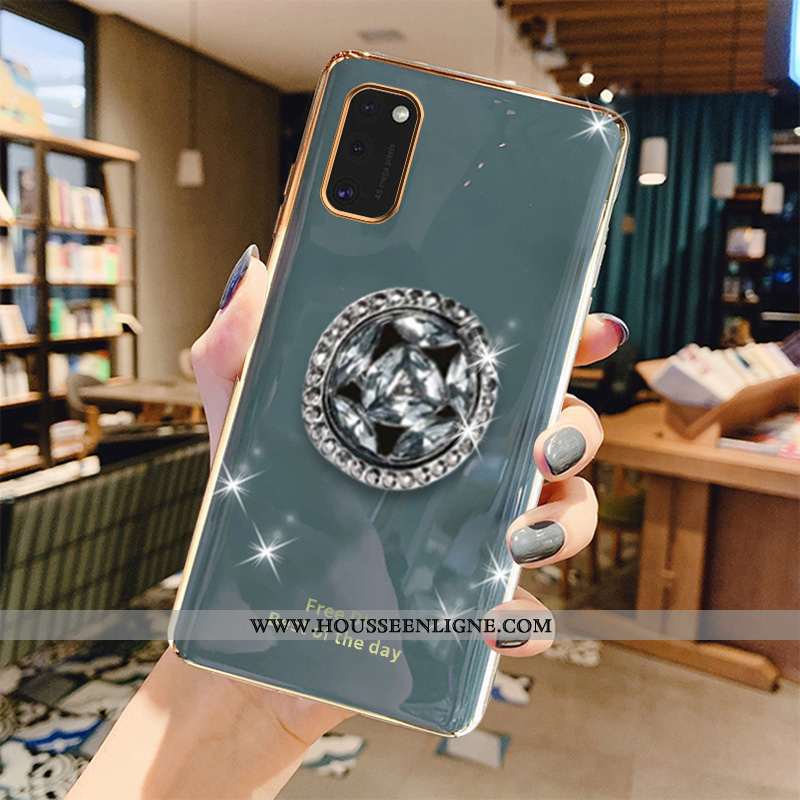Housse Samsung Galaxy A41 Fluide Doux Protection Étui Coque Gris Vert Étoile Verte