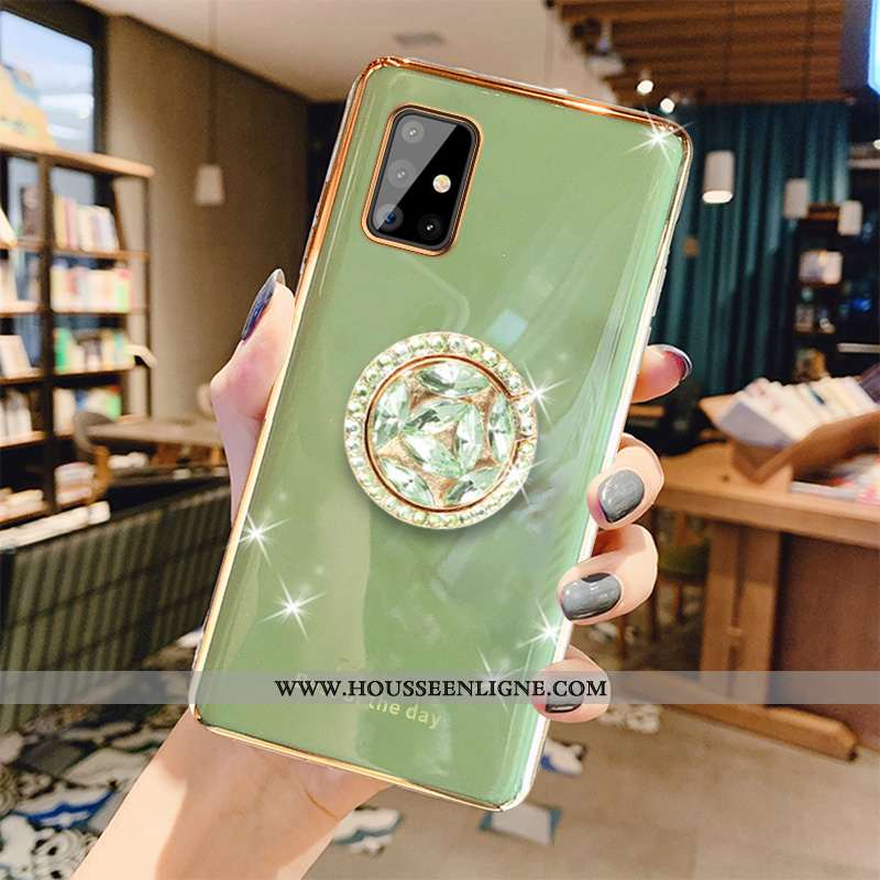 Housse Samsung Galaxy A41 Fluide Doux Protection Étui Coque Gris Vert Étoile Verte