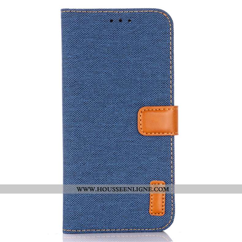 Housse Samsung Galaxy A41 Protection Cuir Bleu En Denim Coque Clamshell Incassable