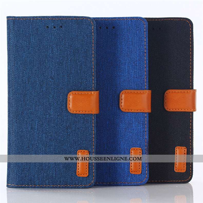 Housse Samsung Galaxy A41 Protection Cuir Bleu En Denim Coque Clamshell Incassable