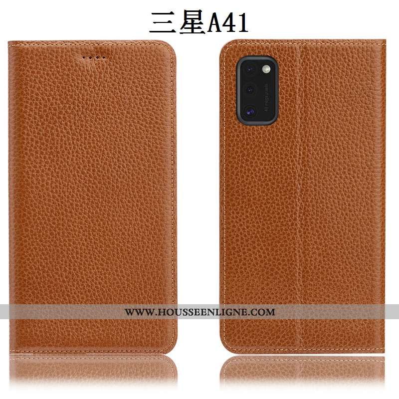 Housse Samsung Galaxy A41 Protection Cuir Véritable Étui Téléphone Portable Litchi Coque Tout Compri