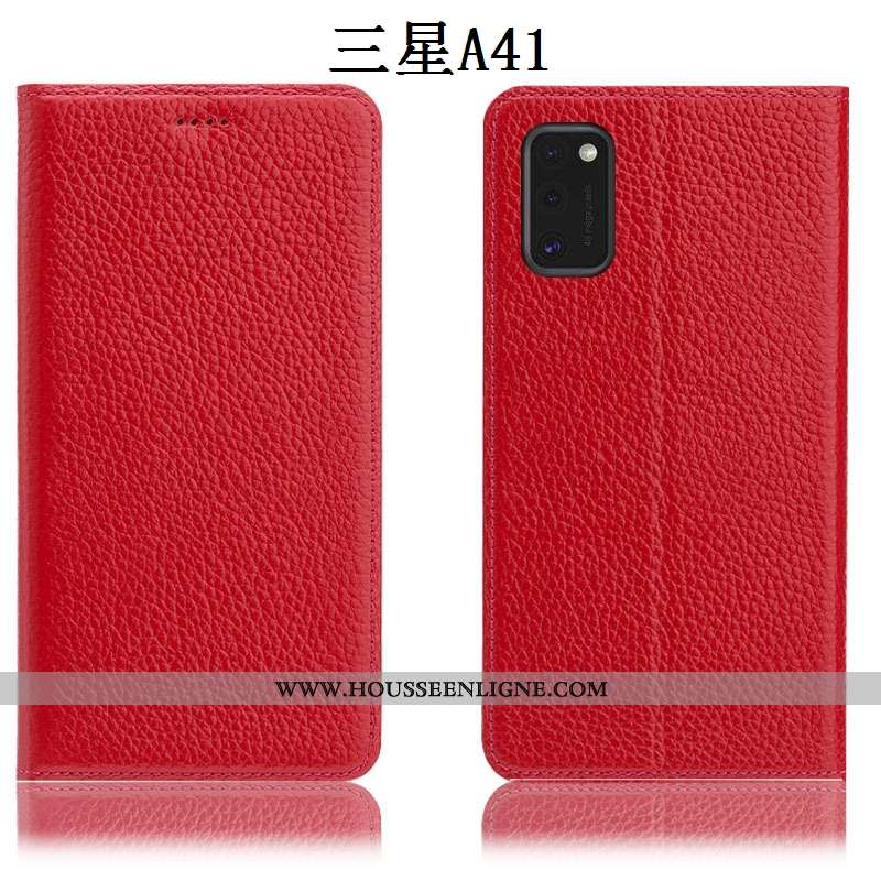 Housse Samsung Galaxy A41 Protection Cuir Véritable Étui Téléphone Portable Litchi Coque Tout Compri