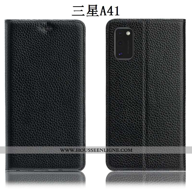 Housse Samsung Galaxy A41 Protection Cuir Véritable Étui Téléphone Portable Litchi Coque Tout Compri