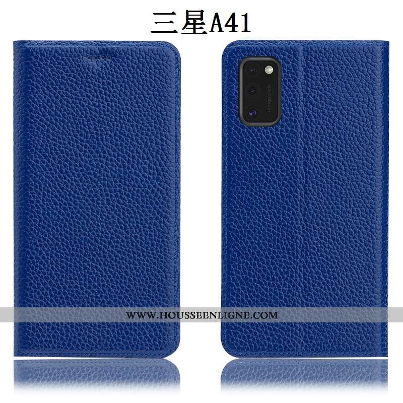 Housse Samsung Galaxy A41 Protection Cuir Véritable Étui Téléphone Portable Litchi Coque Tout Compri