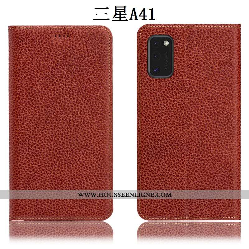 Housse Samsung Galaxy A41 Protection Cuir Véritable Étui Téléphone Portable Litchi Coque Tout Compri