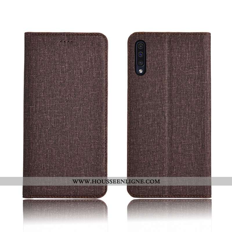 Housse Samsung Galaxy A50 Cuir Fluide Doux Lin Silicone Nouveau Protection Clamshell Bleu