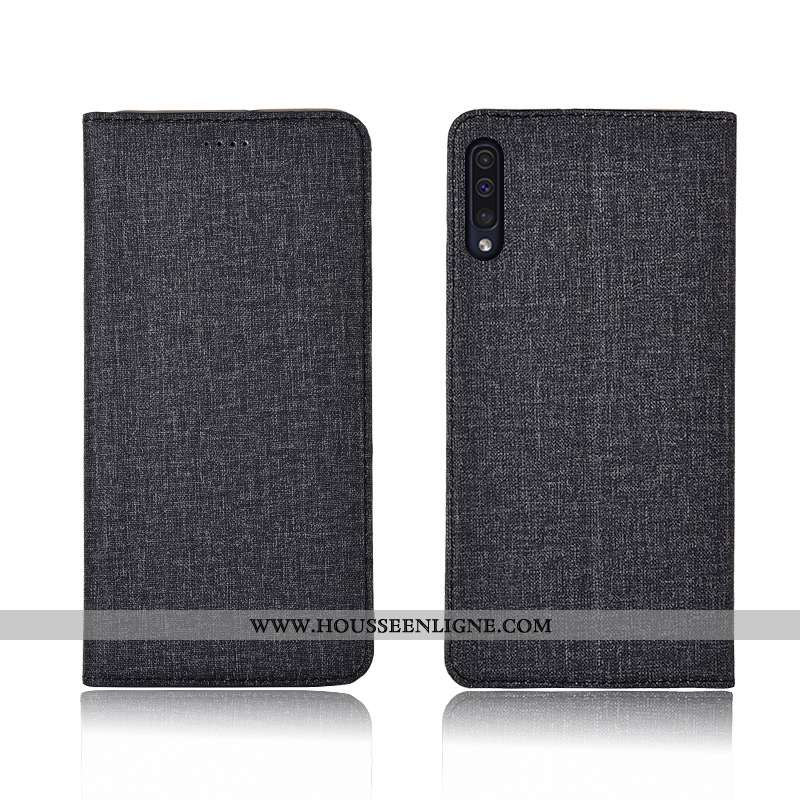 Housse Samsung Galaxy A50 Cuir Fluide Doux Lin Silicone Nouveau Protection Clamshell Bleu