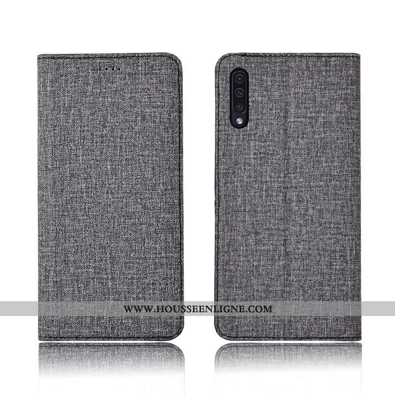Housse Samsung Galaxy A50 Cuir Fluide Doux Lin Silicone Nouveau Protection Clamshell Bleu