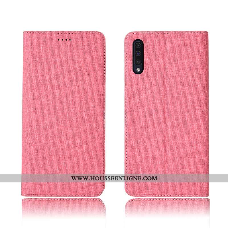 Housse Samsung Galaxy A50 Cuir Fluide Doux Lin Silicone Nouveau Protection Clamshell Bleu