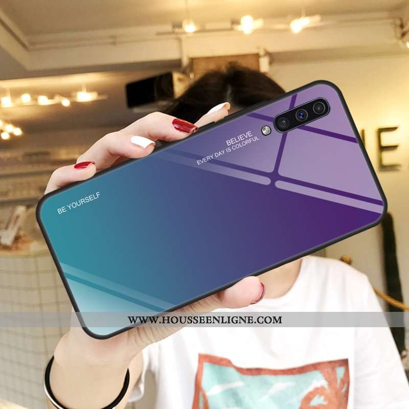 Housse Samsung Galaxy A50 Protection Verre Coque Violet Tempérer Téléphone Portable Couvercle Arrièr