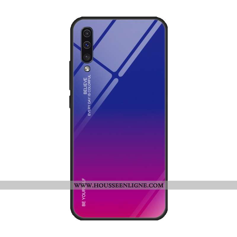Housse Samsung Galaxy A50 Protection Verre Coque Violet Tempérer Téléphone Portable Couvercle Arrièr