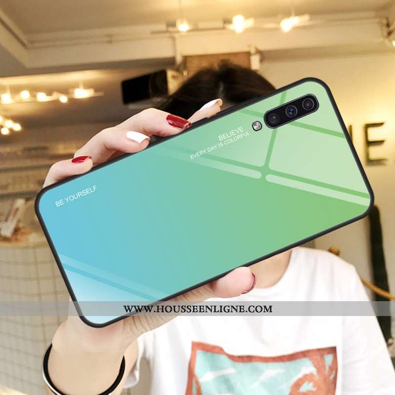 Housse Samsung Galaxy A50 Protection Verre Coque Violet Tempérer Téléphone Portable Couvercle Arrièr