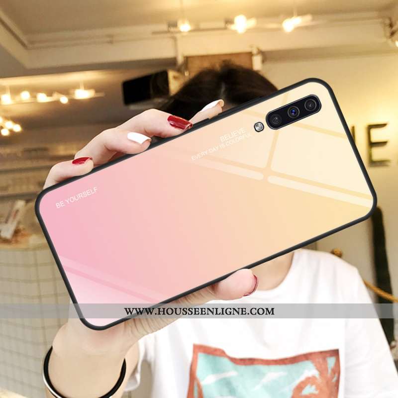 Housse Samsung Galaxy A50 Protection Verre Coque Violet Tempérer Téléphone Portable Couvercle Arrièr