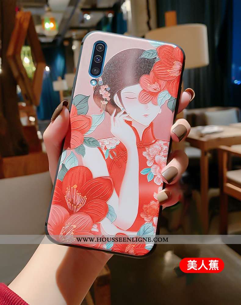 Housse Samsung Galaxy A50 Vintage Ultra Incassable Gaufrage Tout Compris Rouge Style Chinois