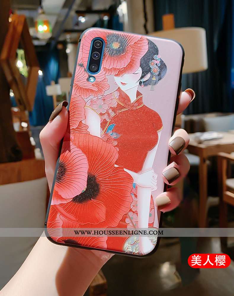 Housse Samsung Galaxy A50 Vintage Ultra Incassable Gaufrage Tout Compris Rouge Style Chinois