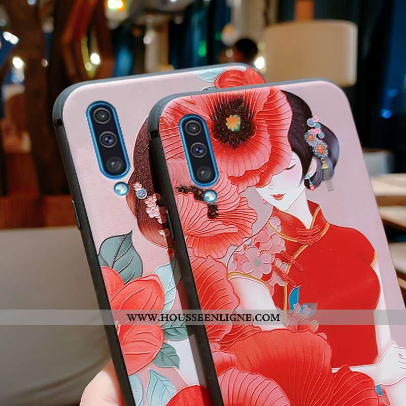 Housse Samsung Galaxy A50 Vintage Ultra Incassable Gaufrage Tout Compris Rouge Style Chinois
