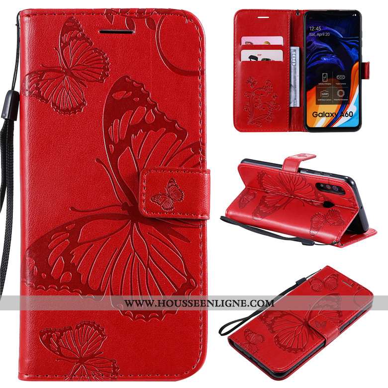 Housse Samsung Galaxy A60 Cuir Protection Fleur Étoile Téléphone Portable Étui Violet