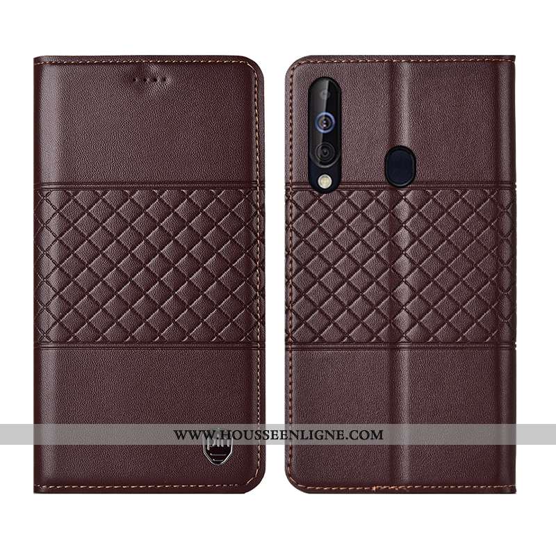 Housse Samsung Galaxy A60 Cuir Véritable Cuir Étui Étoile Coque Marron Téléphone Portable