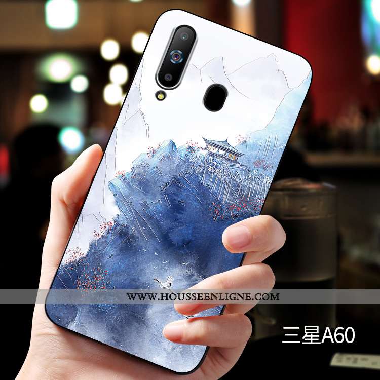 Housse Samsung Galaxy A60 Fluide Doux Silicone Étoile Protection Délavé En Daim Incassable Gaufrage 
