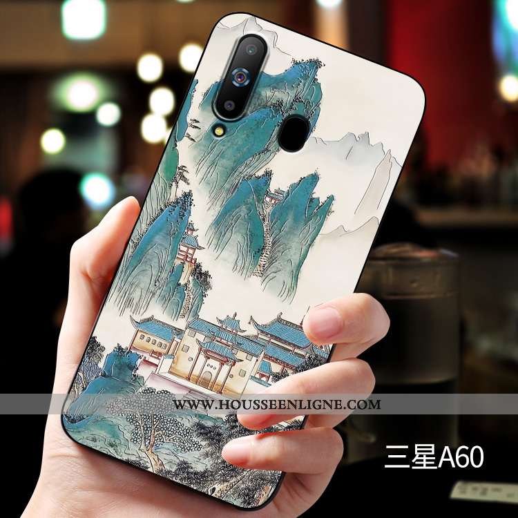 Housse Samsung Galaxy A60 Fluide Doux Silicone Étoile Protection Délavé En Daim Incassable Gaufrage 