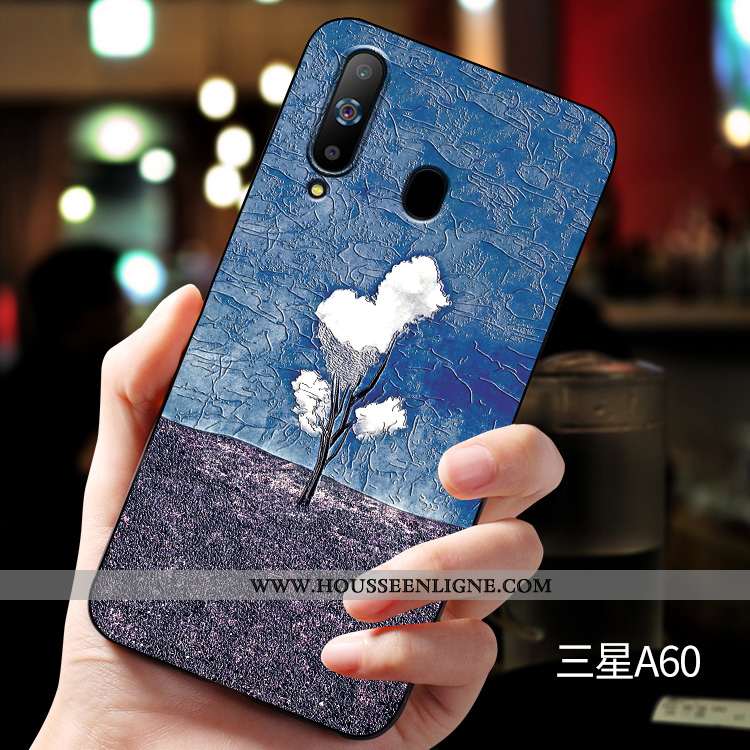 Housse Samsung Galaxy A60 Fluide Doux Silicone Étoile Protection Délavé En Daim Incassable Gaufrage 